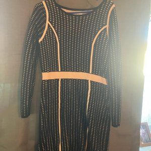 Calvin Klein black and pink fitted sweater dress (L)